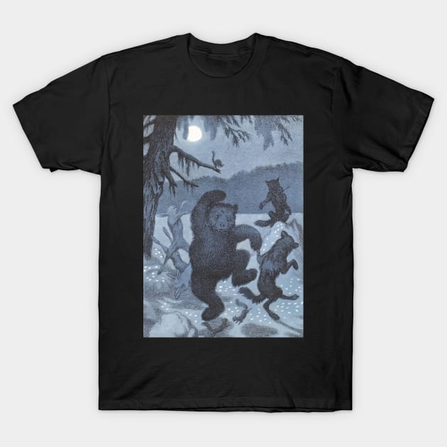 "Dans i Maaneglans" (Dance in the Moonlight) in silvery blue - vintage Norwegian Folk Tale art by Theodor Kittelsen T-Shirt by retrografika